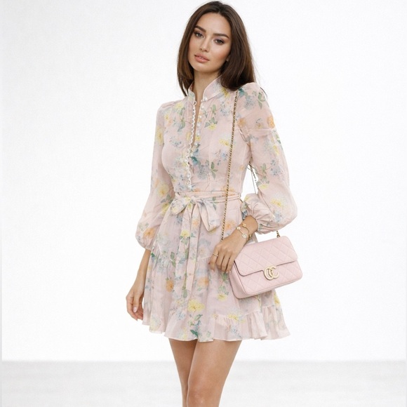 Revolve Fashion Forward Floral Blue Ruffle Dress Large New Zimmermann Style - Picture 4 of 5